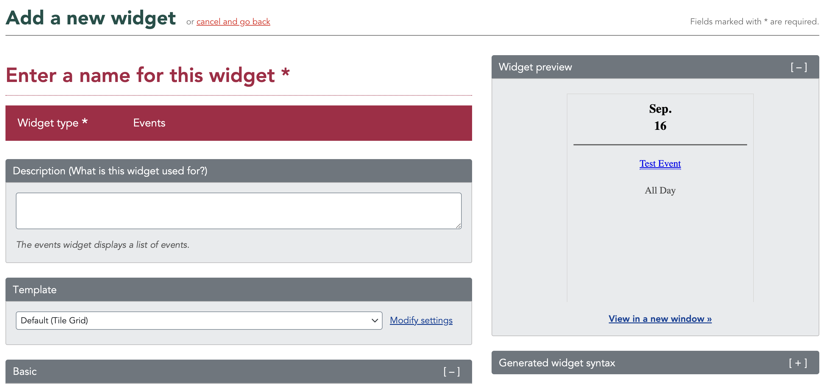 Widget Creation Interface