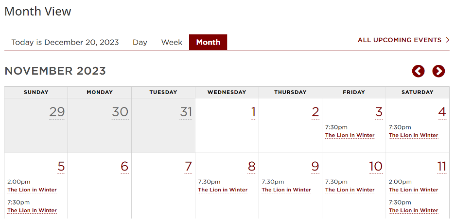 Example of Events Calendar Month-View iFrame