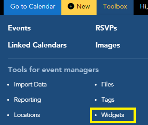 Menu showing how to get to the Widgets builder