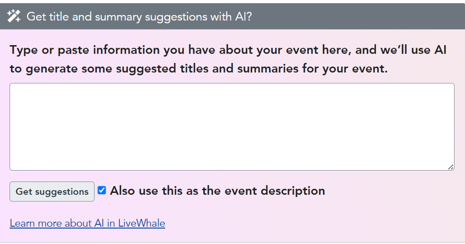 AI suggestions for event title and description