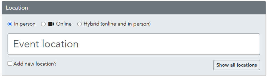 Input field for entering an event location