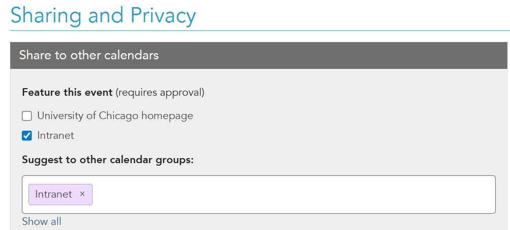 Share event to the UChicago Intranet