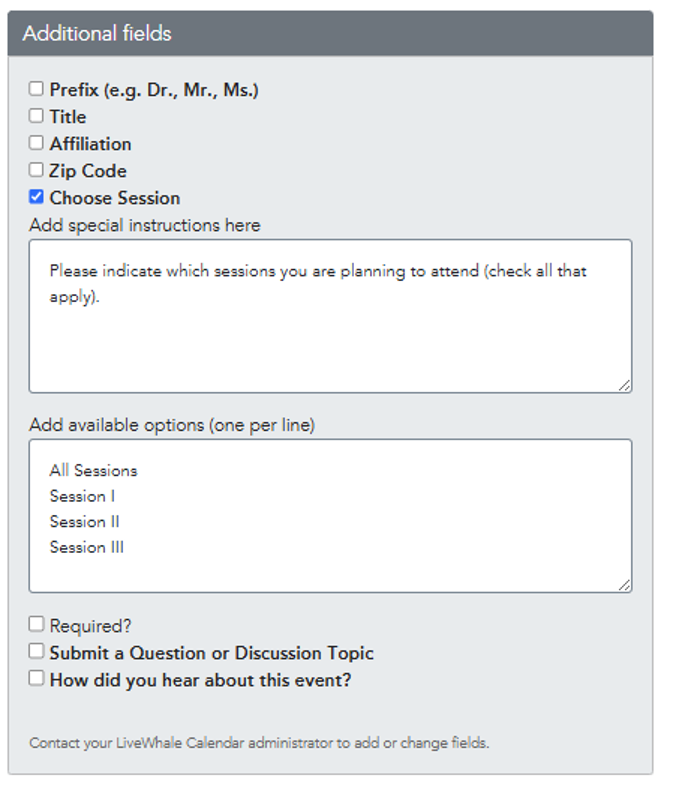 RSVP form showing