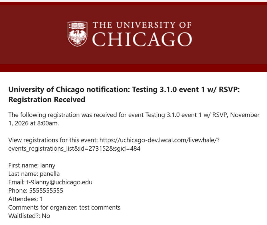 Preview for how RSVP confirmation emails are received by users
