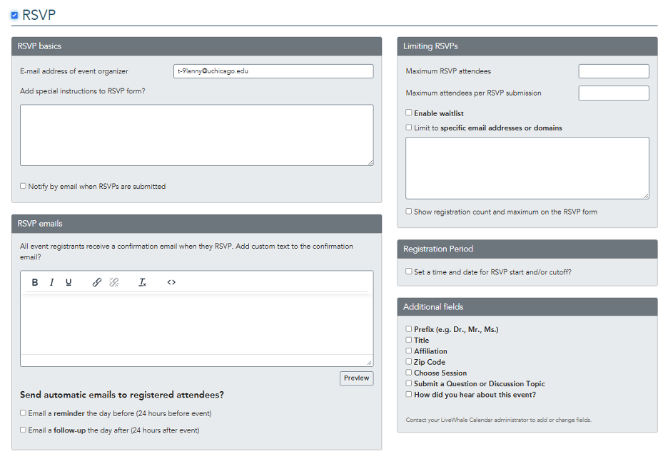 RSVP options